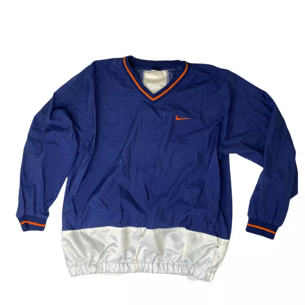 VTG White Tag Navy/White/Orange NIKE Pullover V Neck Windbreaker 90s Youth XL